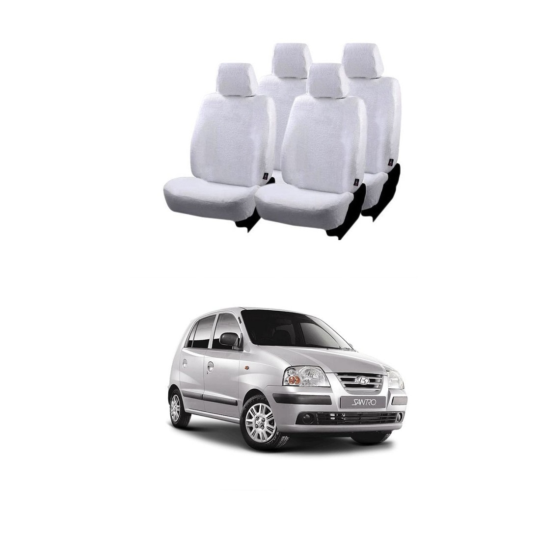 Cotton Towel Car Seat Cover for Hyundai Santro (White)